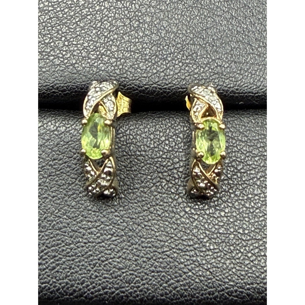 Gold Sterling Peridot Single Diamond Earrings Dangle J30